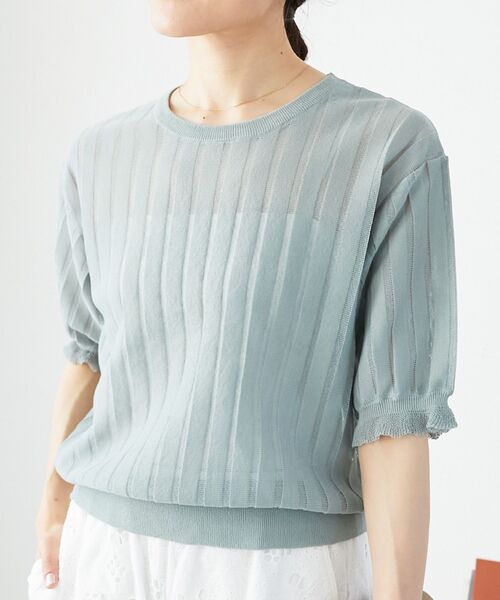 le.coeur blanc（ルクールブラン）の「《WEB限定アイテム》シアーストライプニット（ニット/セーター・レディース・オフホワイト/ブルー/ミント/ブラック・38）」の11枚目の写真