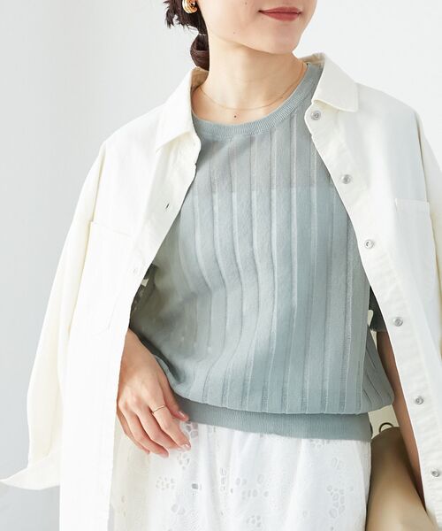 le.coeur blanc（ルクールブラン）の「《WEB限定アイテム》シアーストライプニット（ニット/セーター・レディース・オフホワイト/ブルー/ミント/ブラック・38）」の12枚目の写真