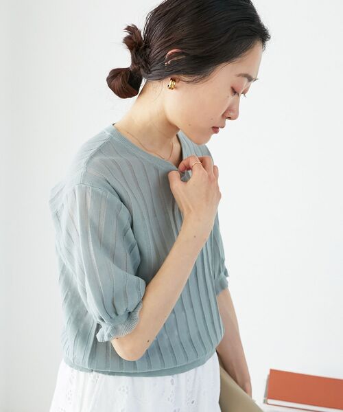 le.coeur blanc（ルクールブラン）の「《WEB限定アイテム》シアーストライプニット（ニット/セーター・レディース・オフホワイト/ブルー/ミント/ブラック・38）」の13枚目の写真