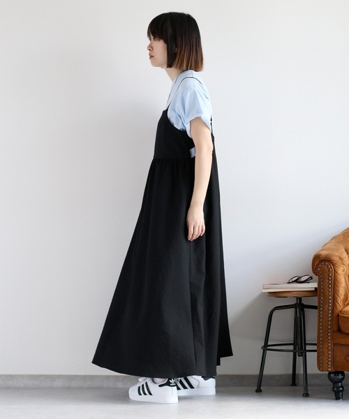 cepo（セポ）の「〈セットアップ対応〉速乾＆涼感 リサイクルポリサッカーキャミワンピース（ワンピース・レディース・ブラック/ブラック×ホワイト・M）」の9枚目の写真