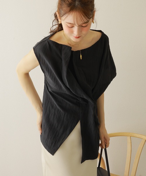 ブラウス シャツ washer asymmetry tuck blouse /ワッシャー加工アシンメトリータックカシュクール風ブラウス レディース washer asymmetry tuck blouse /ワッシャー加工アシンメトリー