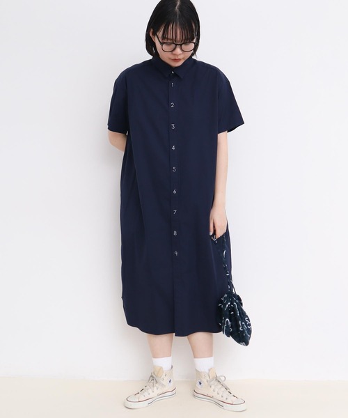 I am I in fact...（アイアムアイインファクト）の「_80/2ピンオックス 数字刺繍半袖シャツワンピース（シャツワンピース・レディース・サックスブルー/ホワイト/ピンク/ネイビー・FREE）」の14枚目の写真
