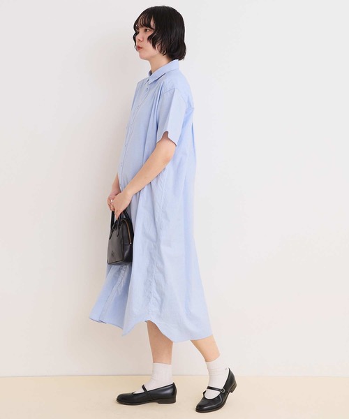 I am I in fact...（アイアムアイインファクト）の「_80/2ピンオックス 数字刺繍半袖シャツワンピース（シャツワンピース・レディース・サックスブルー/ホワイト/ピンク/ネイビー・FREE）」の8枚目の写真