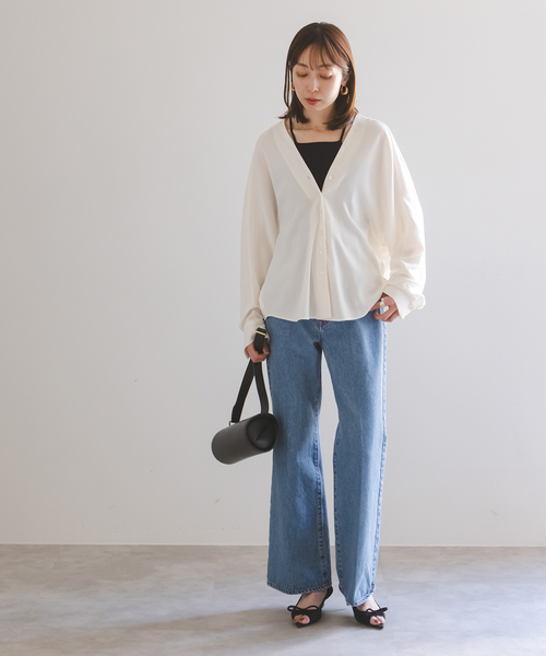 かなこ様ノーブル オフホワイトリバーレースVネックブラウス