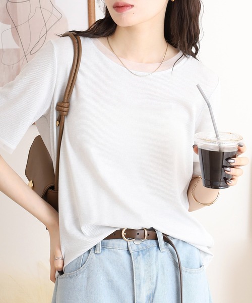 FUNALIVE(ファンアライブ)の「je crois soi チュール使い ラメ混フライスカットソー(Tシャツ/カットソー・レディース・ブラック/グリーン/グレー・FREE)」の3枚目の写真