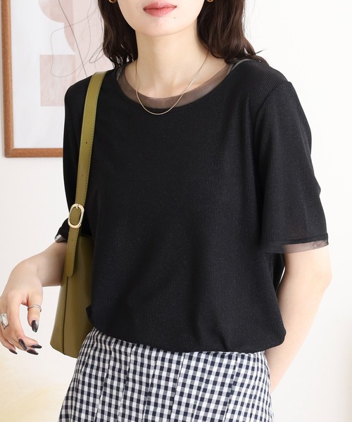 FUNALIVE(ファンアライブ)の「je crois soi チュール使い ラメ混フライスカットソー(Tシャツ/カットソー・レディース・ブラック/グリーン/グレー・FREE)」の2枚目の写真