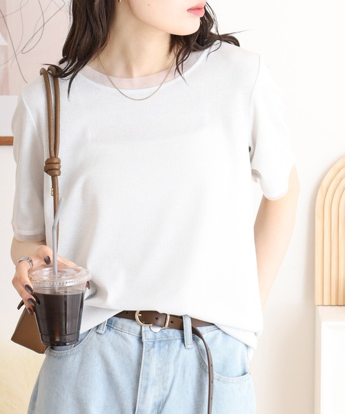 FUNALIVE(ファンアライブ)の「je crois soi チュール使い ラメ混フライスカットソー(Tシャツ/カットソー・レディース・ブラック/グリーン/グレー・FREE)」の4枚目の写真