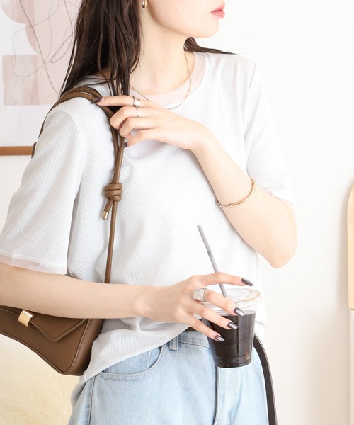 FUNALIVE(ファンアライブ)の「je crois soi チュール使い ラメ混フライスカットソー(Tシャツ/カットソー・レディース・ブラック/グリーン/グレー・FREE)」の7枚目の写真