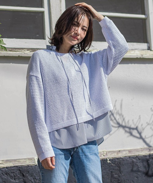 LAUTREAMONT（ロートレアモン）の「ドライタッチバスケット編みニット≪手洗い可能≫（ニット/セーター・レディース・ホワイト/ネイビー/イエロー/ライトブルー・9号/11号）」の2枚目の写真