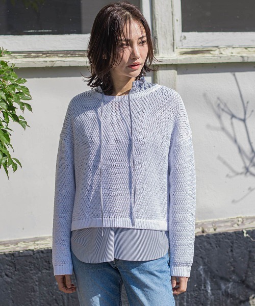 LAUTREAMONT（ロートレアモン）の「ドライタッチバスケット編みニット≪手洗い可能≫（ニット/セーター・レディース・ホワイト/ネイビー/イエロー/ライトブルー・9号/11号）」の5枚目の写真