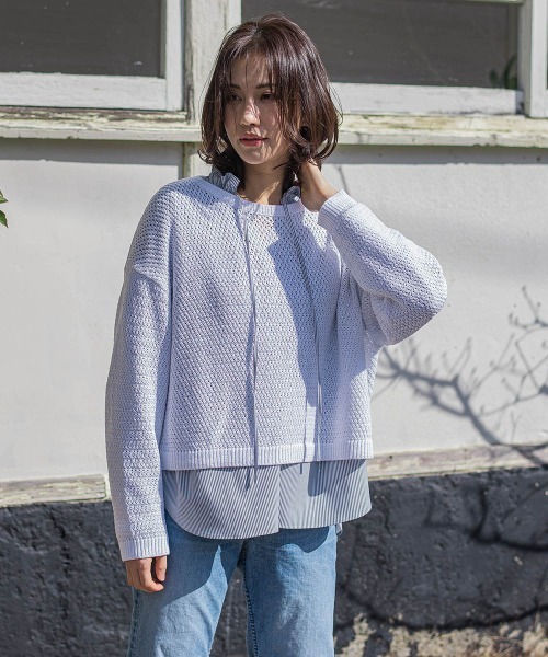 LAUTREAMONT（ロートレアモン）の「ドライタッチバスケット編みニット≪手洗い可能≫（ニット/セーター・レディース・ホワイト/ネイビー/イエロー/ライトブルー・9号/11号）」の6枚目の写真