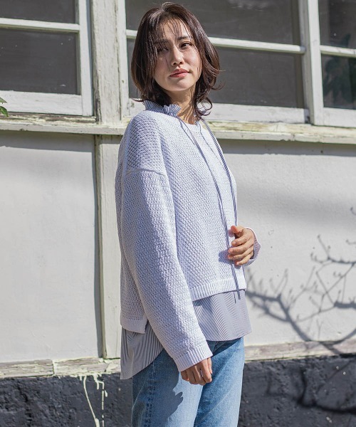 LAUTREAMONT（ロートレアモン）の「ドライタッチバスケット編みニット≪手洗い可能≫（ニット/セーター・レディース・ホワイト/ネイビー/イエロー/ライトブルー・9号/11号）」の7枚目の写真