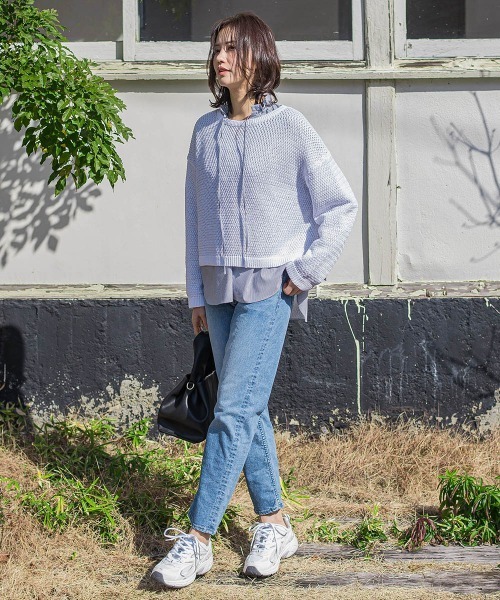 LAUTREAMONT（ロートレアモン）の「ドライタッチバスケット編みニット≪手洗い可能≫（ニット/セーター・レディース・ホワイト/ネイビー/イエロー/ライトブルー・9号/11号）」の10枚目の写真