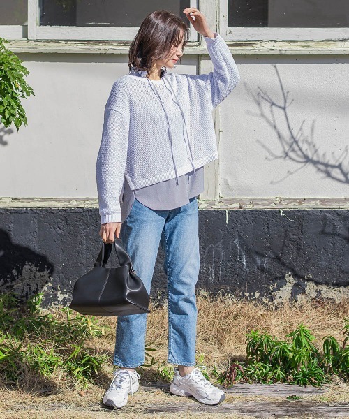 LAUTREAMONT（ロートレアモン）の「ドライタッチバスケット編みニット≪手洗い可能≫（ニット/セーター・レディース・ホワイト/ネイビー/イエロー/ライトブルー・9号/11号）」の12枚目の写真