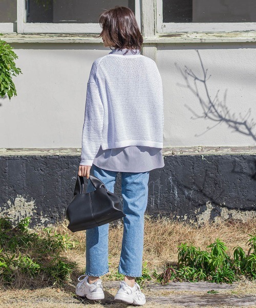 LAUTREAMONT（ロートレアモン）の「ドライタッチバスケット編みニット≪手洗い可能≫（ニット/セーター・レディース・ホワイト/ネイビー/イエロー/ライトブルー・9号/11号）」の14枚目の写真