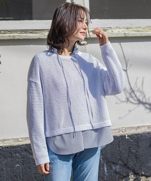 LAUTREAMONT（ロートレアモン）の「ドライタッチバスケット編みニット≪手洗い可能≫（ニット/セーター・レディース・ホワイト/ネイビー/イエロー/ライトブルー・9号/11号）」の9枚目の写真