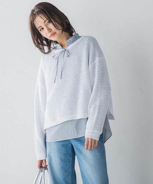 LAUTREAMONT（ロートレアモン）の「ドライタッチバスケット編みニット≪手洗い可能≫（ニット/セーター・レディース・ホワイト/ネイビー/イエロー/ライトブルー・9号/11号）」の21枚目の写真