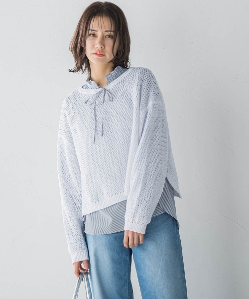 LAUTREAMONT（ロートレアモン）の「ドライタッチバスケット編みニット≪手洗い可能≫（ニット/セーター・レディース・ホワイト/ネイビー/イエロー/ライトブルー・9号/11号）」の22枚目の写真