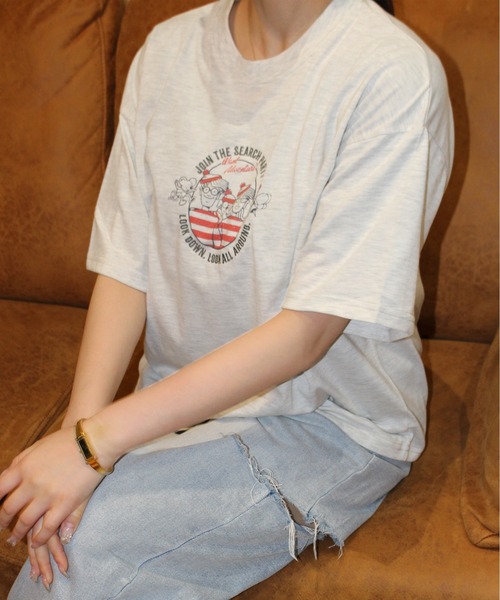 ALWAYS GOOD TIME（オルウェイズグッドタイム）の「【Where's Wally/ウォーリーを探せ】天竺 刺繍/プリント WIDEシルエット 半袖Tシャツ（Tシャツ/カットソー・レディース・オートミール/杢グレー/グリーン/グレー・M/L）」の9枚目の写真