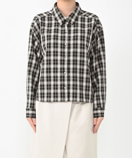 コヒナ cohina 2wayカシュクールチェックシャツ　ブラック セール】2wayカシュクールチェックシャツ 【低身長・小柄女性