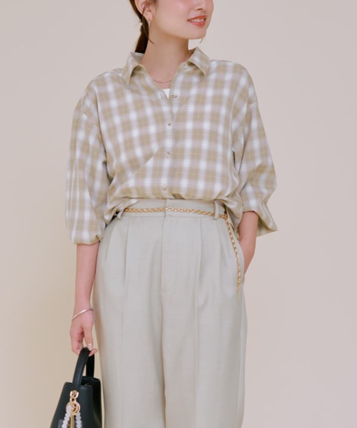 コヒナ cohina 2wayカシュクールチェックシャツ　ブラック 2wayカシュクールチェックシャツ | 小柄・低身長女性向け