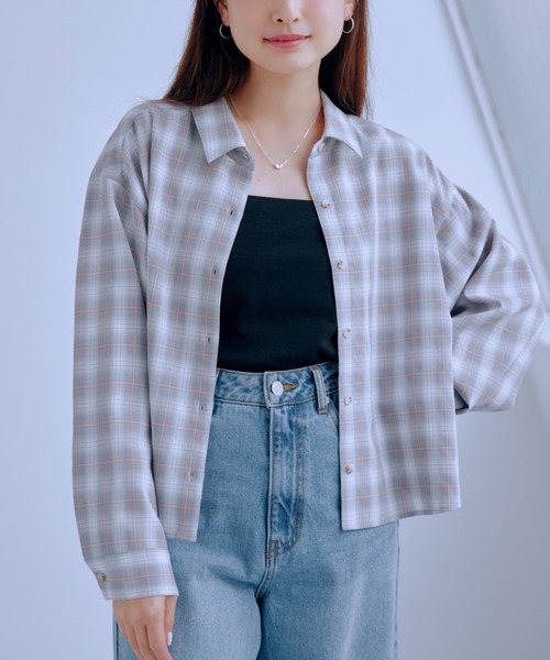 コヒナ cohina 2wayカシュクールチェックシャツ　ブラック セール】2wayカシュクールチェックシャツ 【低身長・小柄女性