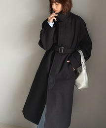 classicalelf(クラシカルエルフ)の大人の魅力を引き立てる、上品な一着。ベルト付き比翼メルトンコート(ロング丈)(ステンカラーコート)