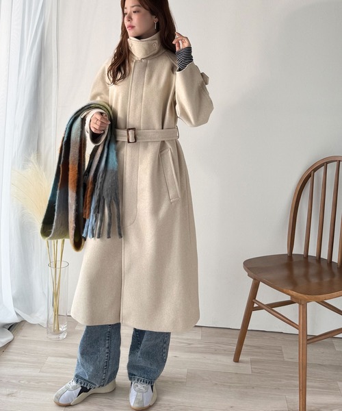 セール】大人の魅力を引き立てる、上品な一着。ベルト付き比翼メルトン