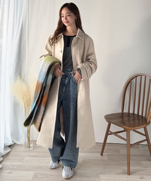 classicalelf（クラシカルエルフ）の「大人の魅力を引き立てる、上品な一着。ベルト付き比翼メルトンコート（ロング丈）（ステンカラーコート・レディース・チャコールグレー/アイボリー/ブラック・X-LARGE/SMALL/MEDIUM/LARGE）」の12枚目の写真