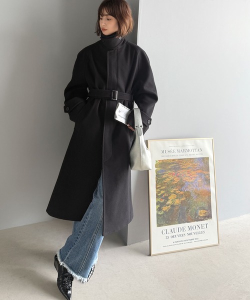 セール】大人の魅力を引き立てる、上品な一着。ベルト付き比翼メルトン