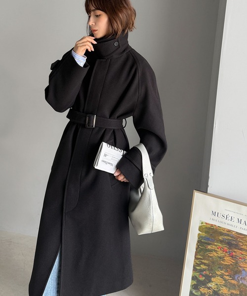 セール】大人の魅力を引き立てる、上品な一着。ベルト付き比翼メルトン
