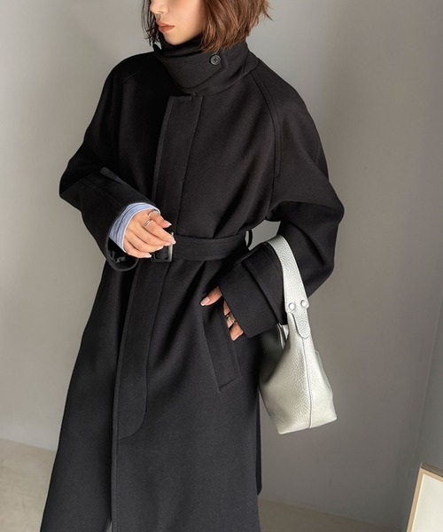 classicalelf（クラシカルエルフ）の「大人の魅力を引き立てる、上品な一着。ベルト付き比翼メルトンコート（ロング丈）（ステンカラーコート・レディース・チャコールグレー/アイボリー/ブラック・X-LARGE/SMALL/MEDIUM/LARGE）」の19枚目の写真