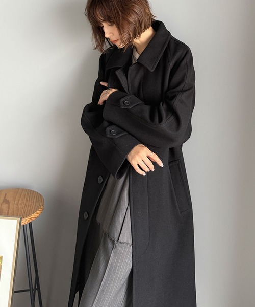 セール】大人の魅力を引き立てる、上品な一着。ベルト付き比翼メルトン