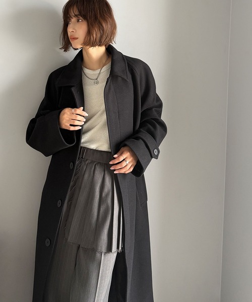 セール】大人の魅力を引き立てる、上品な一着。ベルト付き比翼メルトン