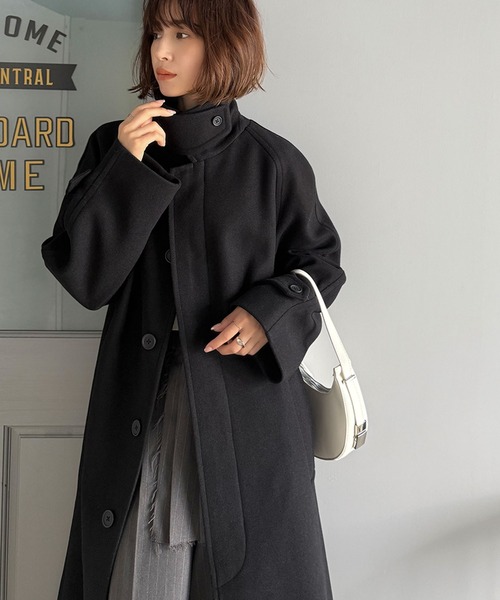セール】大人の魅力を引き立てる、上品な一着。ベルト付き比翼メルトン