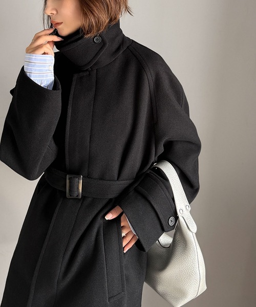 classicalelf（クラシカルエルフ）の「大人の魅力を引き立てる、上品な一着。ベルト付き比翼メルトンコート（ロング丈）（ステンカラーコート・レディース・チャコールグレー/アイボリー/ブラック・X-LARGE/SMALL/MEDIUM/LARGE）」の15枚目の写真