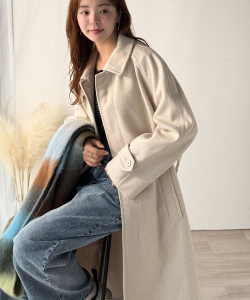 classicalelf（クラシカルエルフ）の「大人の魅力を引き立てる、上品な一着。ベルト付き比翼メルトンコート（ロング丈）（ステンカラーコート・レディース・チャコールグレー/アイボリー/ブラック・X-LARGE/SMALL/MEDIUM/LARGE）」の9枚目の写真