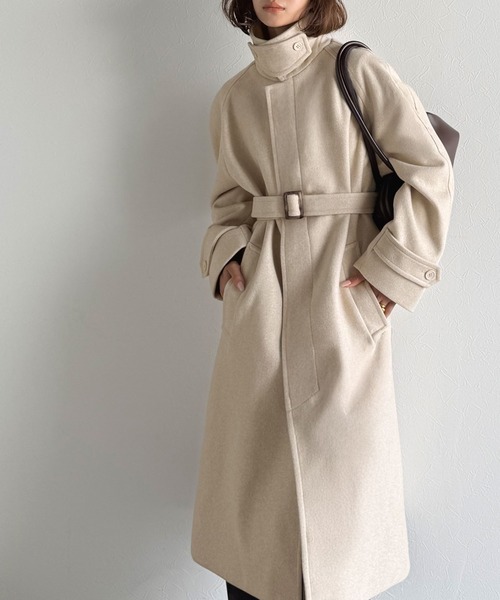 セール】大人の魅力を引き立てる、上品な一着。ベルト付き比翼メルトン