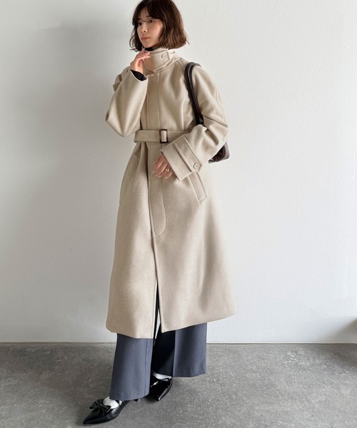セール】大人の魅力を引き立てる、上品な一着。ベルト付き比翼メルトン