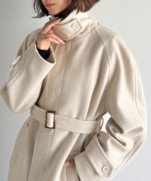 classicalelf（クラシカルエルフ）の「大人の魅力を引き立てる、上品な一着。ベルト付き比翼メルトンコート（ロング丈）（ステンカラーコート・レディース・チャコールグレー/アイボリー/ブラック・X-LARGE/SMALL/MEDIUM/LARGE）」の4枚目の写真