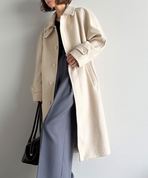 classicalelf（クラシカルエルフ）の「大人の魅力を引き立てる、上品な一着。ベルト付き比翼メルトンコート（ロング丈）（ステンカラーコート・レディース・チャコールグレー/アイボリー/ブラック・X-LARGE/SMALL/MEDIUM/LARGE）」の13枚目の写真