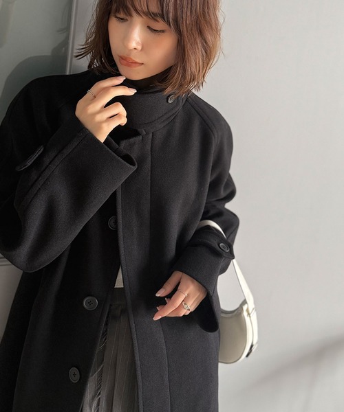 セール】大人の魅力を引き立てる、上品な一着。ベルト付き比翼メルトン