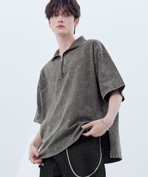ビッグシルエットハーフジップTシャツ 総柄ジャガード/綿100天竺