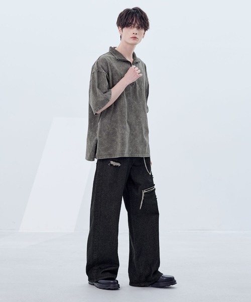 ASTRONOMY(アストロノミー)の「ビッグシルエットハーフジップTシャツ 総柄ジャガード/綿100天竺(Tシャツ/カットソー・メンズ・グレー/ブルーグレー/ワイン/ブラック/ブラック系/チャコール/ホワイト/ブラウン・S/M/L/XL)」の15枚目の写真