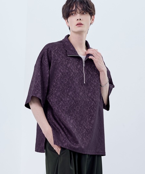 ASTRONOMY(アストロノミー)の「ビッグシルエットハーフジップTシャツ 総柄ジャガード/綿100天竺(Tシャツ/カットソー・メンズ・グレー/ブルーグレー/ワイン/ブラック/ブラック系/チャコール/ホワイト/ブラウン・S/M/L/XL)」の17枚目の写真