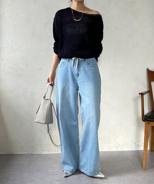 gossip！ロサンゼルス（ゴシップロサンゼルス）の「ドロストデニムワイドパンツ（デニムパンツ・レディース・ライトブルー/ブルー・S/M）」の11枚目の写真