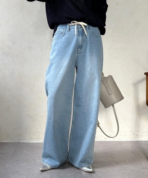 gossip！ロサンゼルス（ゴシップロサンゼルス）の「ドロストデニムワイドパンツ（デニムパンツ・レディース・ライトブルー/ブルー・S/M）」の12枚目の写真