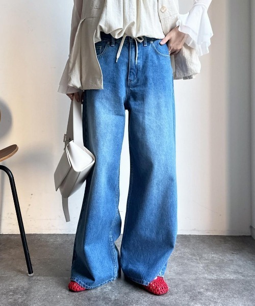 gossip！ロサンゼルス（ゴシップロサンゼルス）の「ドロストデニムワイドパンツ（デニムパンツ・レディース・ライトブルー/ブルー・S/M）」の7枚目の写真