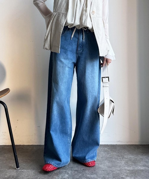 gossip！ロサンゼルス（ゴシップロサンゼルス）の「ドロストデニムワイドパンツ（デニムパンツ・レディース・ライトブルー/ブルー・S/M）」の14枚目の写真