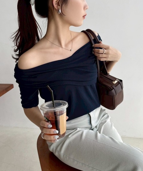 one after another NICE CLAUP(ワンアフターアナザーナイスクラップ)の「クロストップス(Tシャツ/カットソー・レディース・ミント/ネイビー/オフホワイト/グレー・FREE)」の4枚目の写真